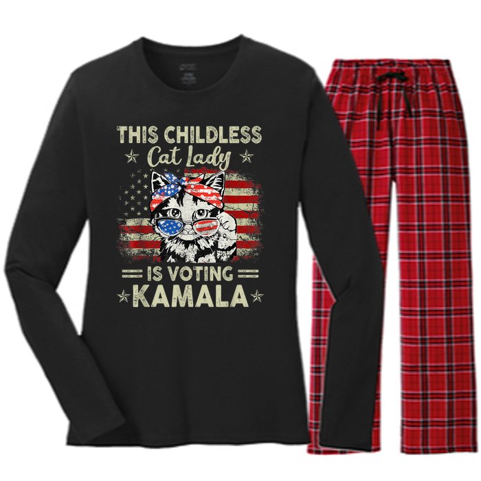 This Childless Cat Lady Is Voting Kamala Harris 2024 Women's Long Sleeve Flannel Pajama Set 