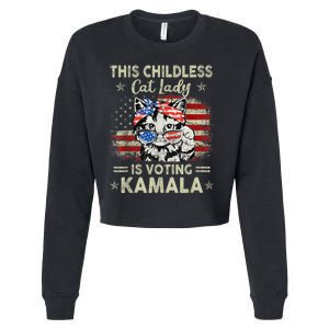 This Childless Cat Lady Is Voting Kamala Harris 2024 Cropped Pullover Crew