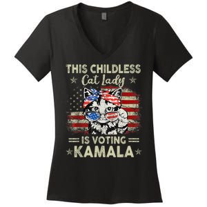 This Childless Cat Lady Is Voting Kamala Harris 2024 Women's V-Neck T-Shirt