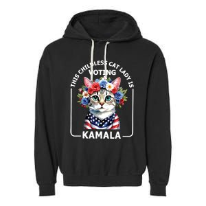 This Childless Cat Lady Ladies Is Voting Kamala Election 24 Garment-Dyed Fleece Hoodie