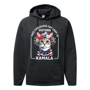 This Childless Cat Lady Ladies Is Voting Kamala Election 24 Performance Fleece Hoodie