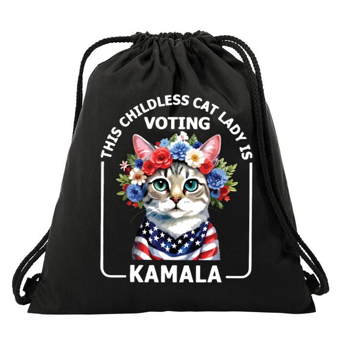 This Childless Cat Lady Ladies Is Voting Kamala Election 24 Drawstring Bag