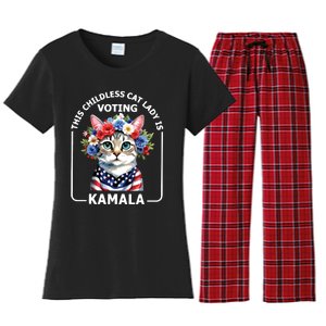 This Childless Cat Lady Ladies Is Voting Kamala Election 24 Women's Flannel Pajama Set