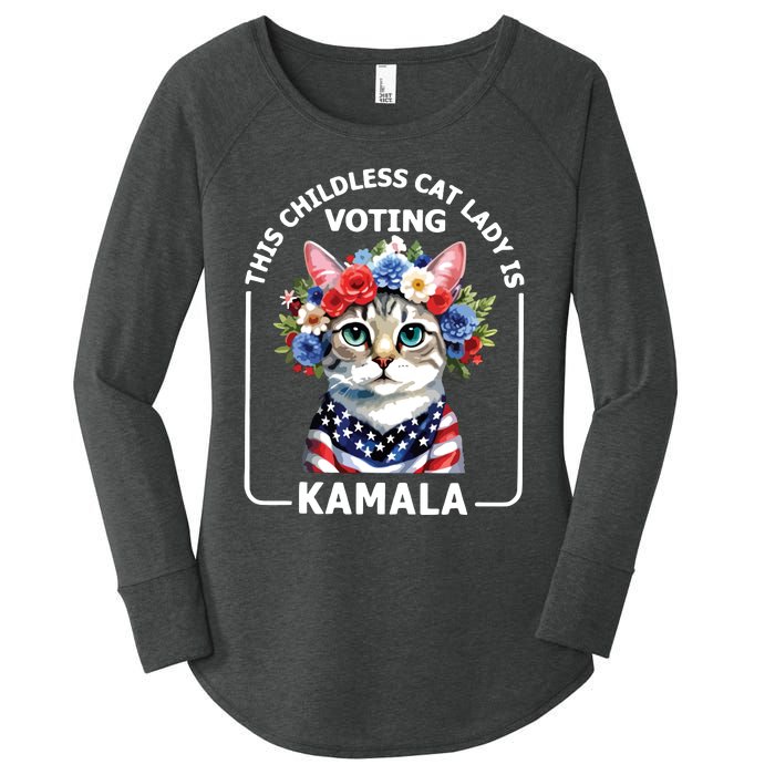 This Childless Cat Lady Ladies Is Voting Kamala Election 24 Women's Perfect Tri Tunic Long Sleeve Shirt