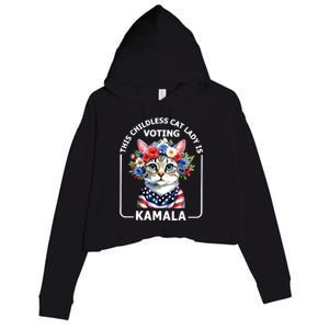 This Childless Cat Lady Ladies Is Voting Kamala Election 24 Crop Fleece Hoodie