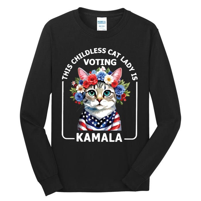 This Childless Cat Lady Ladies Is Voting Kamala Election 24 Tall Long Sleeve T-Shirt