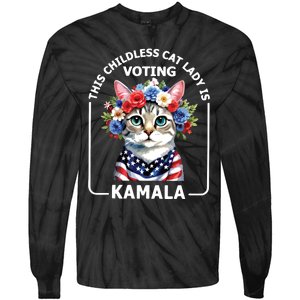 This Childless Cat Lady Ladies Is Voting Kamala Election 24 Tie-Dye Long Sleeve Shirt