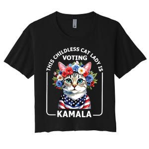 This Childless Cat Lady Ladies Is Voting Kamala Election 24 Women's Crop Top Tee