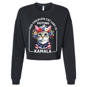 This Childless Cat Lady Ladies Is Voting Kamala Election 24 Cropped Pullover Crew