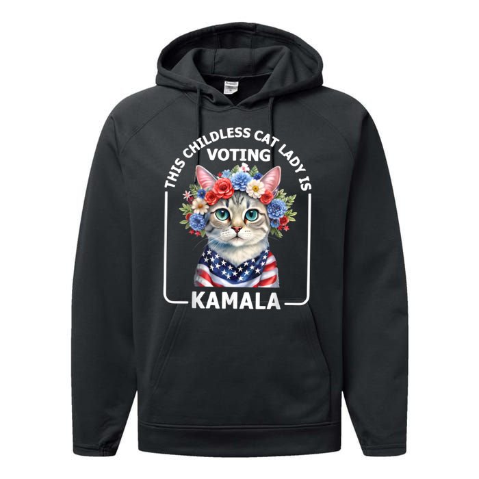 This Childless Cat Lady Ladies Is Voting Kamala Election 24 Performance Fleece Hoodie