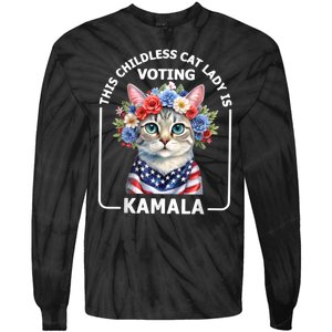 This Childless Cat Lady Ladies Is Voting Kamala Election 24 Tie-Dye Long Sleeve Shirt