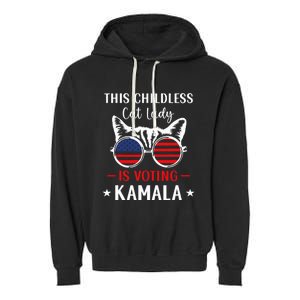 This Childless Cat Lady Is Voting Kamala Harris 2024 Garment-Dyed Fleece Hoodie