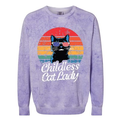 This Childless Cat Lady Is Voting Kamalaharris 2024 Retro Colorblast Crewneck Sweatshirt