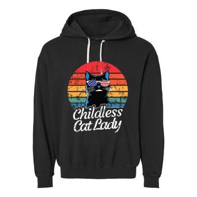 This Childless Cat Lady Is Voting Kamalaharris 2024 Retro Garment-Dyed Fleece Hoodie