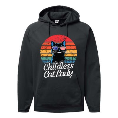 This Childless Cat Lady Is Voting Kamalaharris 2024 Retro Performance Fleece Hoodie