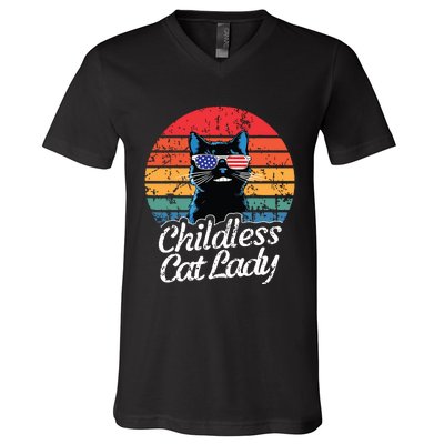 This Childless Cat Lady Is Voting Kamalaharris 2024 Retro V-Neck T-Shirt