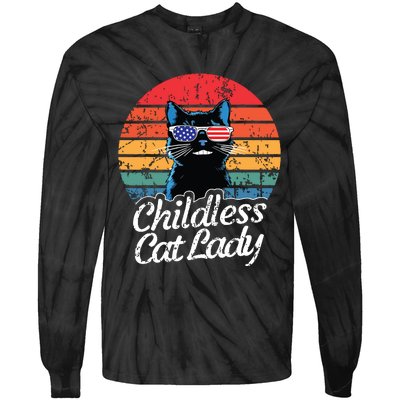 This Childless Cat Lady Is Voting Kamalaharris 2024 Retro Tie-Dye Long Sleeve Shirt