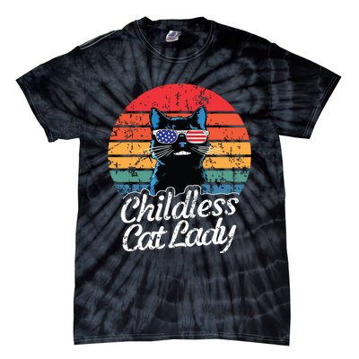 This Childless Cat Lady Is Voting Kamalaharris 2024 Retro Tie-Dye T-Shirt