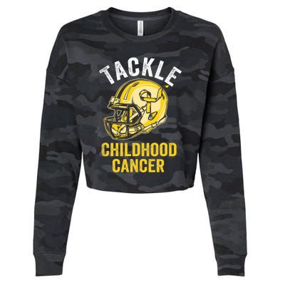 Tackle Childhood Cancer Awareness Football Gold Ribbon Cropped Pullover Crew