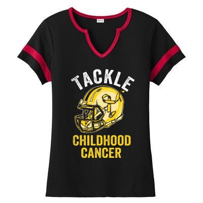 Tackle Childhood Cancer Awareness Football Gold Ribbon Ladies Halftime Notch Neck Tee