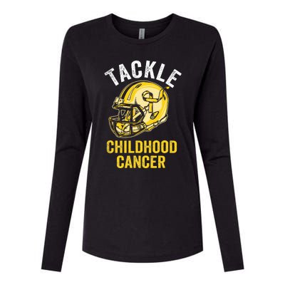 Tackle Childhood Cancer Awareness Football Gold Ribbon Womens Cotton Relaxed Long Sleeve T-Shirt