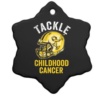 Tackle Childhood Cancer Awareness Football Gold Ribbon Ceramic Star Ornament