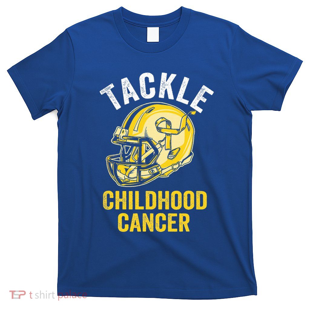 Tackle Childhood Cancer Awareness Football Gold Ribbon T-Shirt