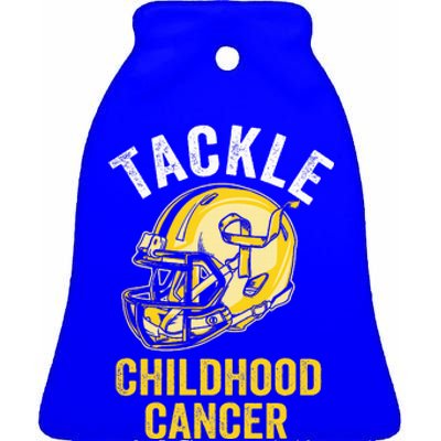 Tackle Childhood Cancer Awareness Football Gold Ribbon Ceramic Bell Ornament