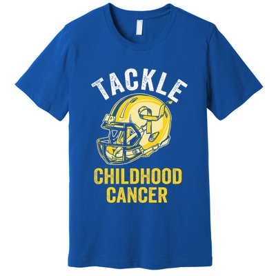 Tackle Childhood Cancer Awareness Football Gold Ribbon Premium T-Shirt