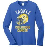 Tackle Childhood Cancer Awareness Football Gold Ribbon Ladies Long Sleeve Shirt