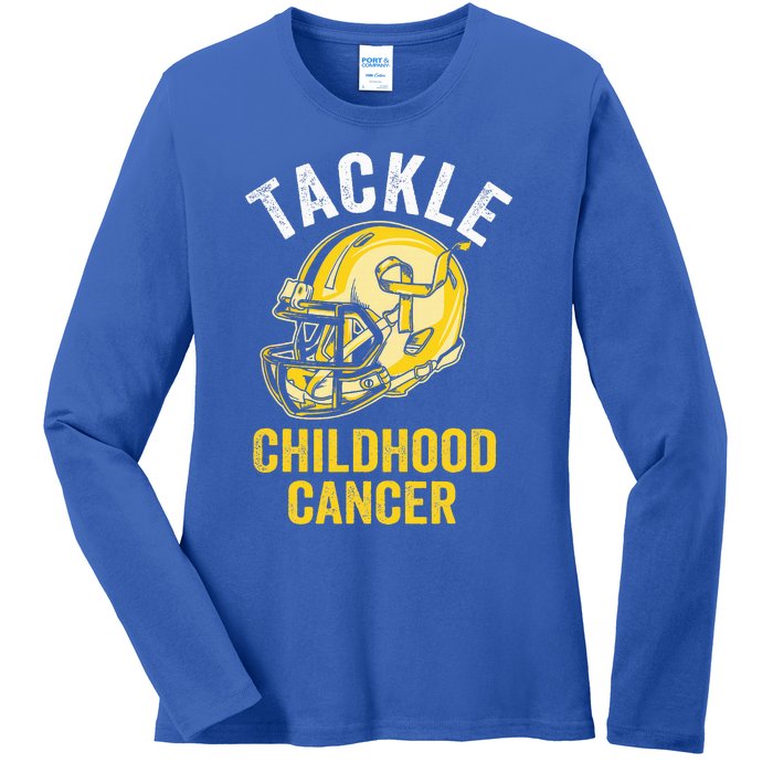 Tackle Childhood Cancer Awareness Football Gold Ribbon Ladies Long Sleeve Shirt