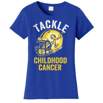 Tackle Childhood Cancer Awareness Football Gold Ribbon Women's T-Shirt