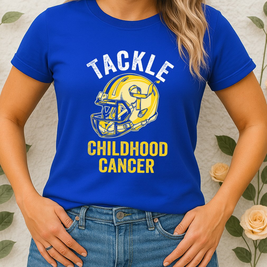 Tackle Childhood Cancer Awareness Football Gold Ribbon Womens T-Shirt