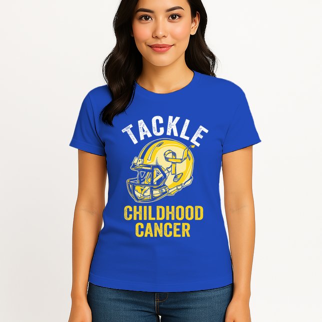 Tackle Childhood Cancer Awareness Football Gold Ribbon Womens T-Shirt