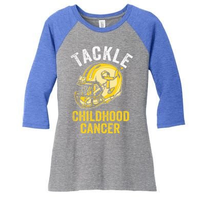 Tackle Childhood Cancer Awareness Football Gold Ribbon Women's Tri-Blend 3/4-Sleeve Raglan Shirt