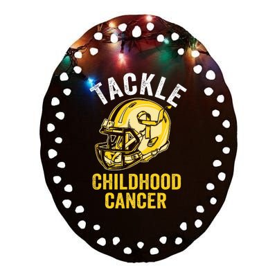 Tackle Childhood Cancer Awareness Football Gold Ribbon Ceramic Oval Ornament