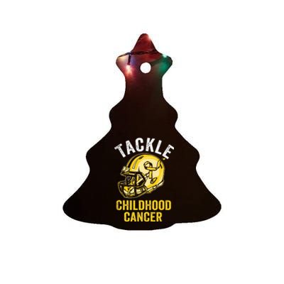 Tackle Childhood Cancer Awareness Football Gold Ribbon Ceramic Tree Ornament