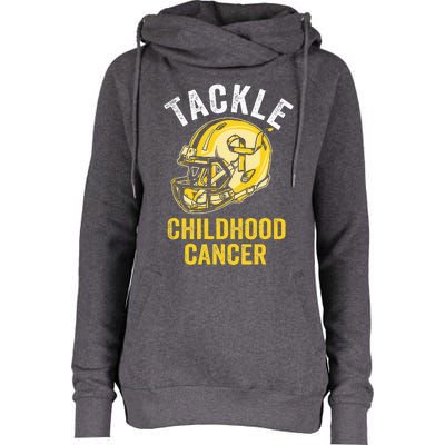 Tackle Childhood Cancer Awareness Football Gold Ribbon Womens Funnel Neck Pullover Hood