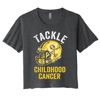 Tackle Childhood Cancer Awareness Football Gold Ribbon Women's Crop Top Tee