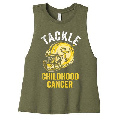 Tackle Childhood Cancer Awareness Football Gold Ribbon Women's Racerback Cropped Tank