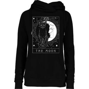 Tarot Card Crescent Moon And Cat Graphic Womens Funnel Neck Pullover Hood