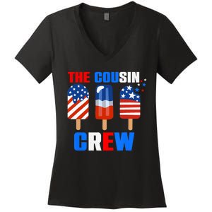 The Cousin Crew 4th Of July Us Flag Popsicle Women's V-Neck T-Shirt