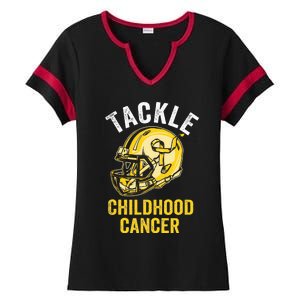 Tackle Childhood Cancer Awareness Football Gold Ribbon Ladies Halftime Notch Neck Tee