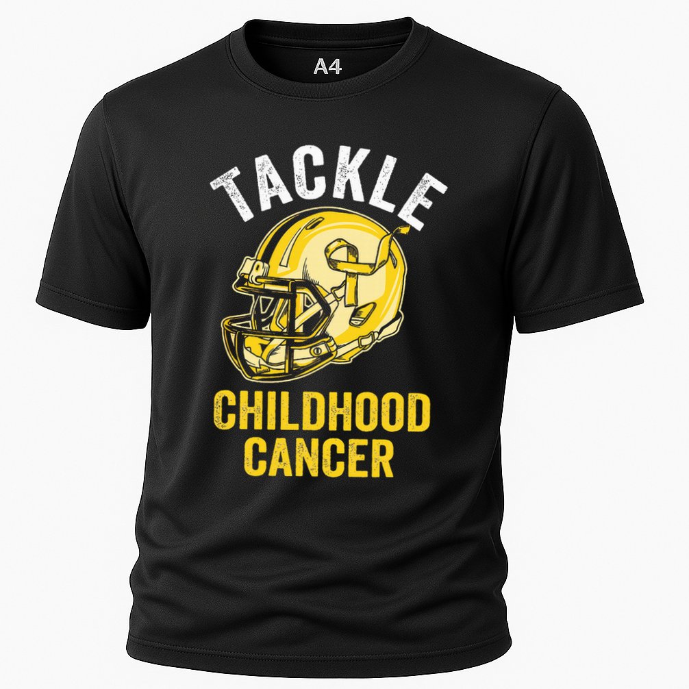 Tackle Childhood Cancer Awareness Football Gold Ribbon Cooling Performance Crew T-Shirt