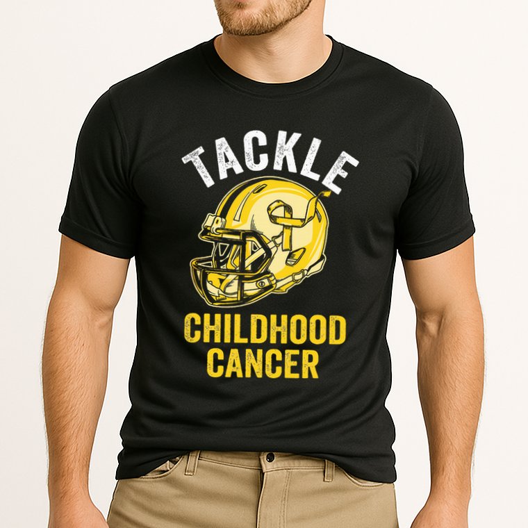Tackle Childhood Cancer Awareness Football Gold Ribbon Cooling Performance Crew T-Shirt