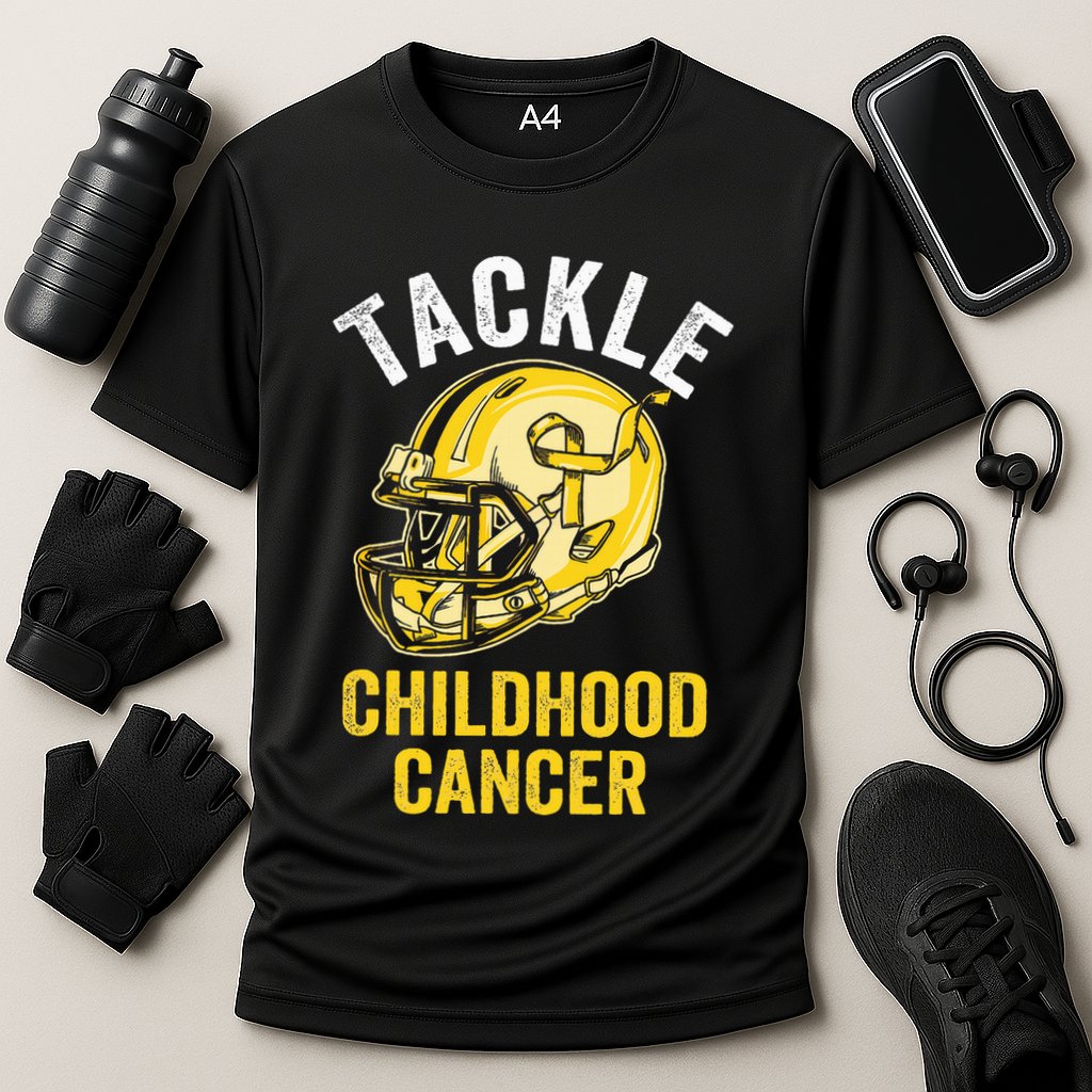 Tackle Childhood Cancer Awareness Football Gold Ribbon Cooling Performance Crew T-Shirt
