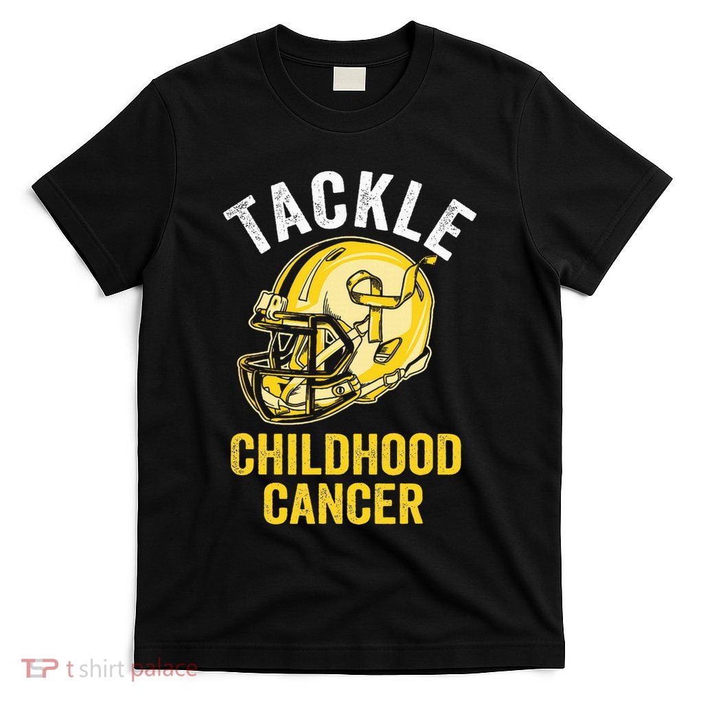 Tackle Childhood Cancer Awareness Football Gold Ribbon T-Shirt