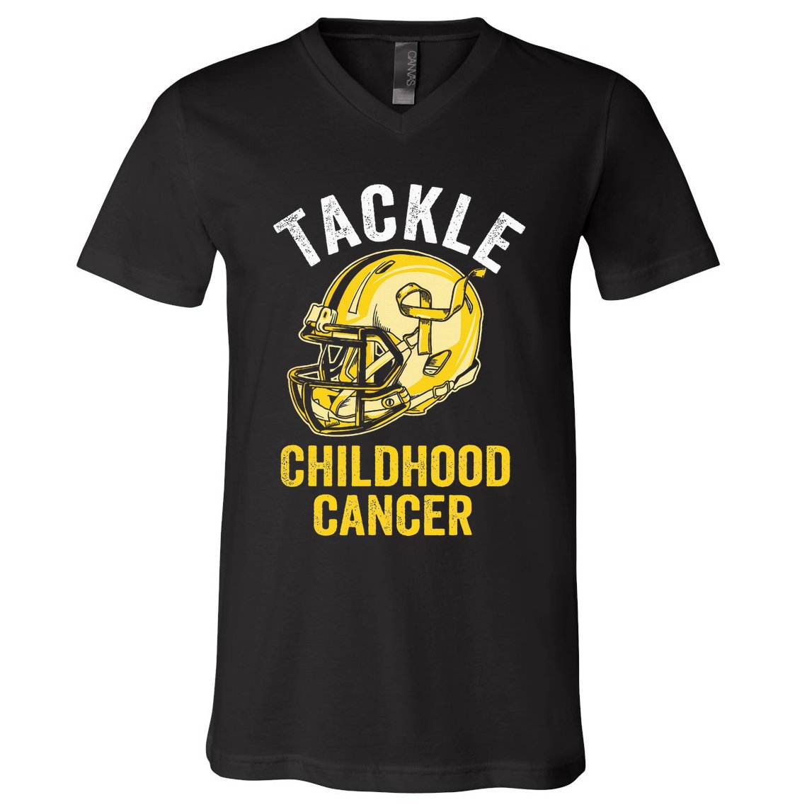 Tackle Childhood Cancer Awareness Football Gold Ribbon V-Neck T-Shirt