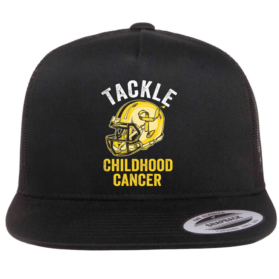 Tackle Childhood Cancer Awareness Football Gold Ribbon Flat Bill Trucker Hat