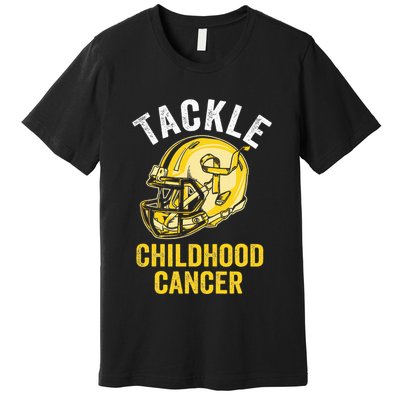 Tackle Childhood Cancer Awareness Football Gold Ribbon Premium T-Shirt